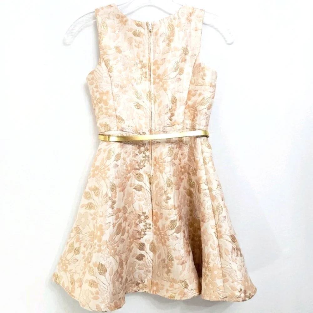 Place Peach/Gold Jacquard Floral Party Dress